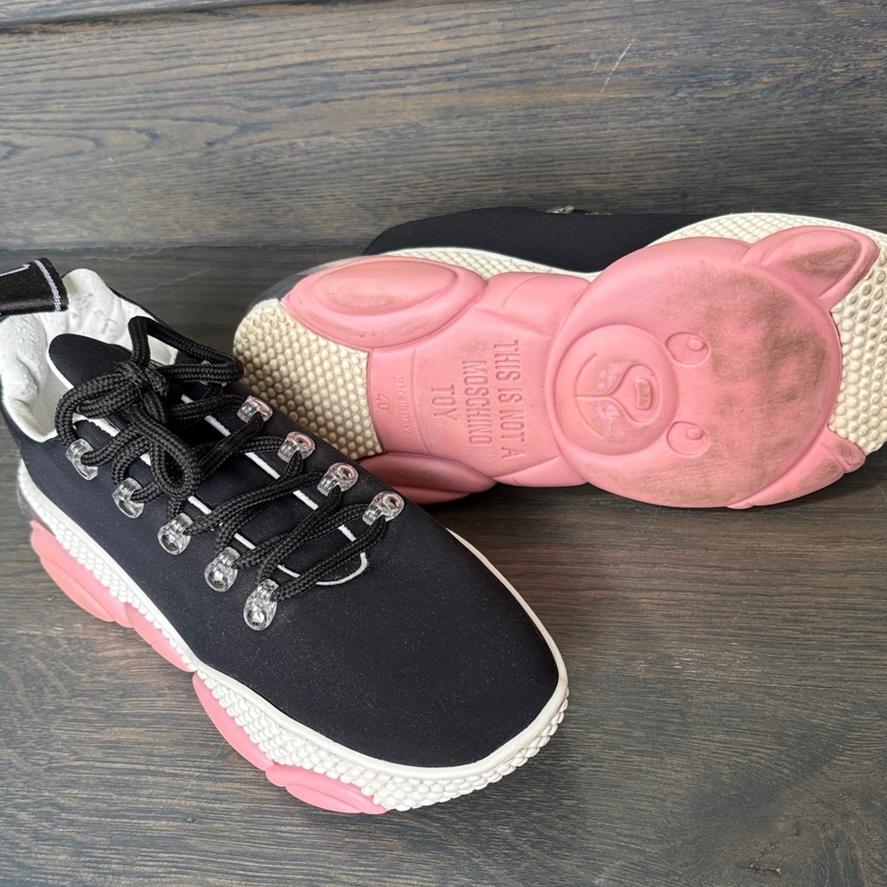 Black and Pink Moschino Bear Sneakers